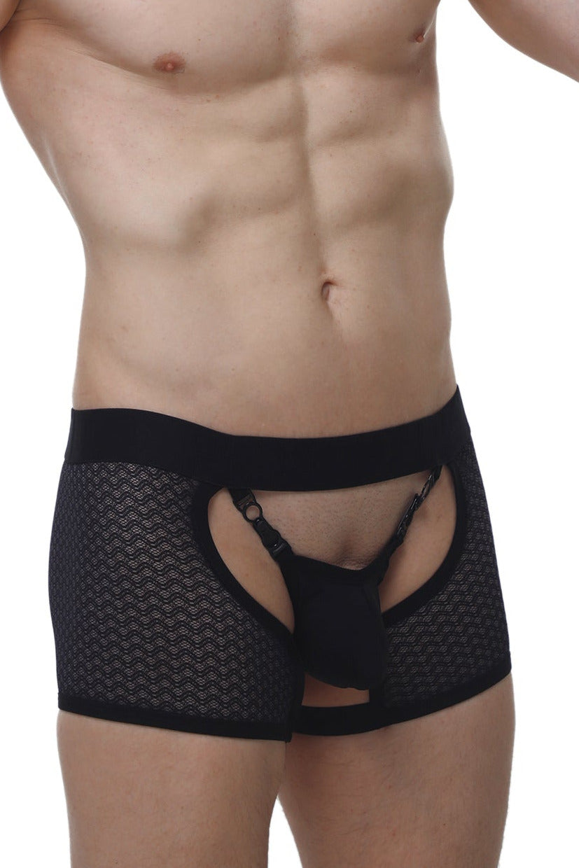 Boxer Garter Angy Macra Noir - PetitQ Underwear - Lingerie masculine sexy et sous-vêtements pour homme originaux
