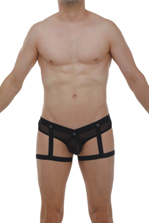 Jockstring Garter Net Noir avec c-ring - PetitQ Underwear - Lingerie masculine sexy et sous-vêtements pour homme originaux