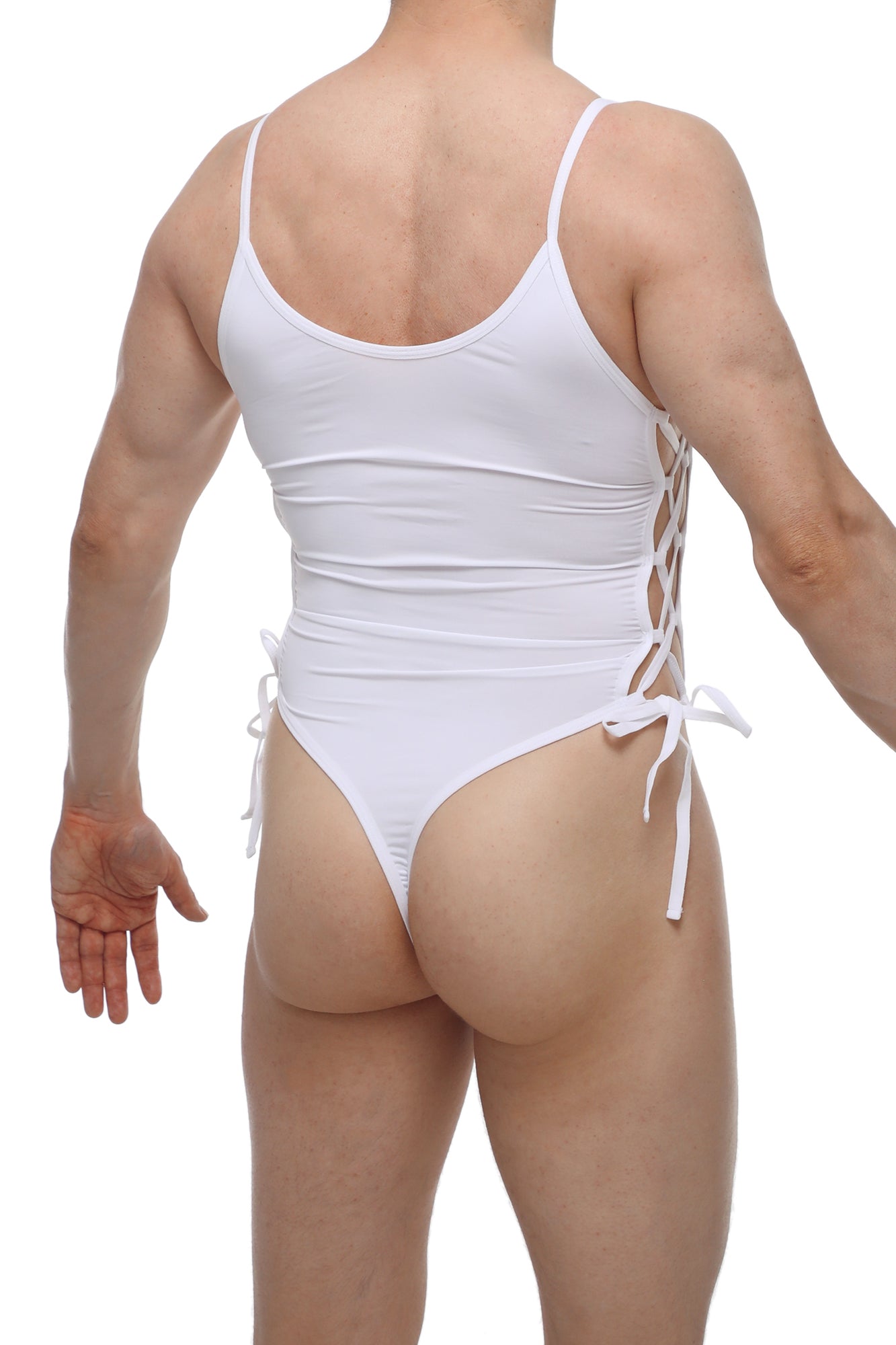 Bodystring Lacets Blanc - PetitQ Underwear - Lingerie masculine sexy et sous-vêtements pour homme originaux